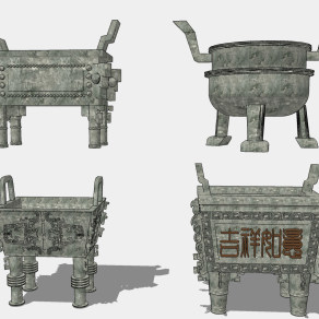 中式青铜鼎su草图模型下载