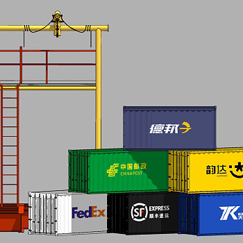 工业loft集装箱，龙门架su草图模型下载