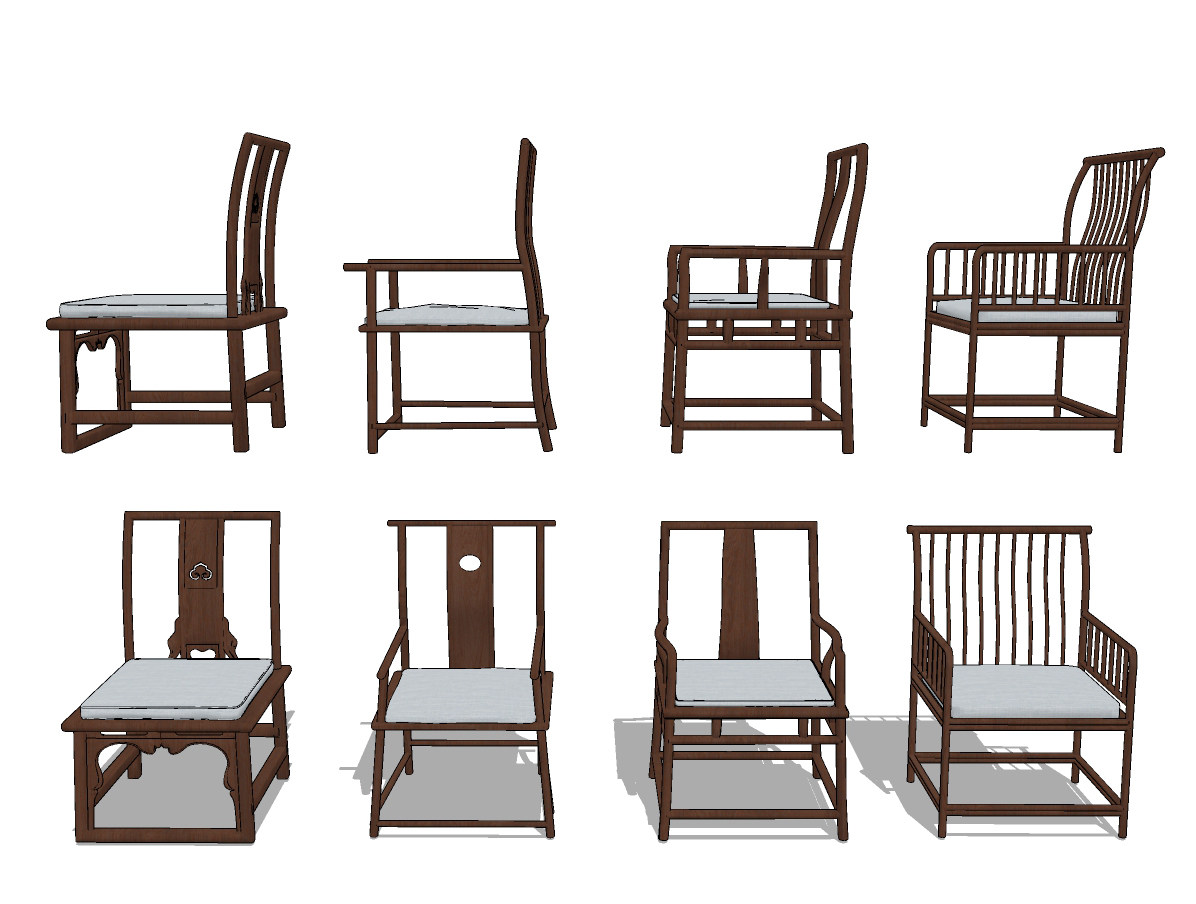 中式古典实木家具椅子su草图模型下载