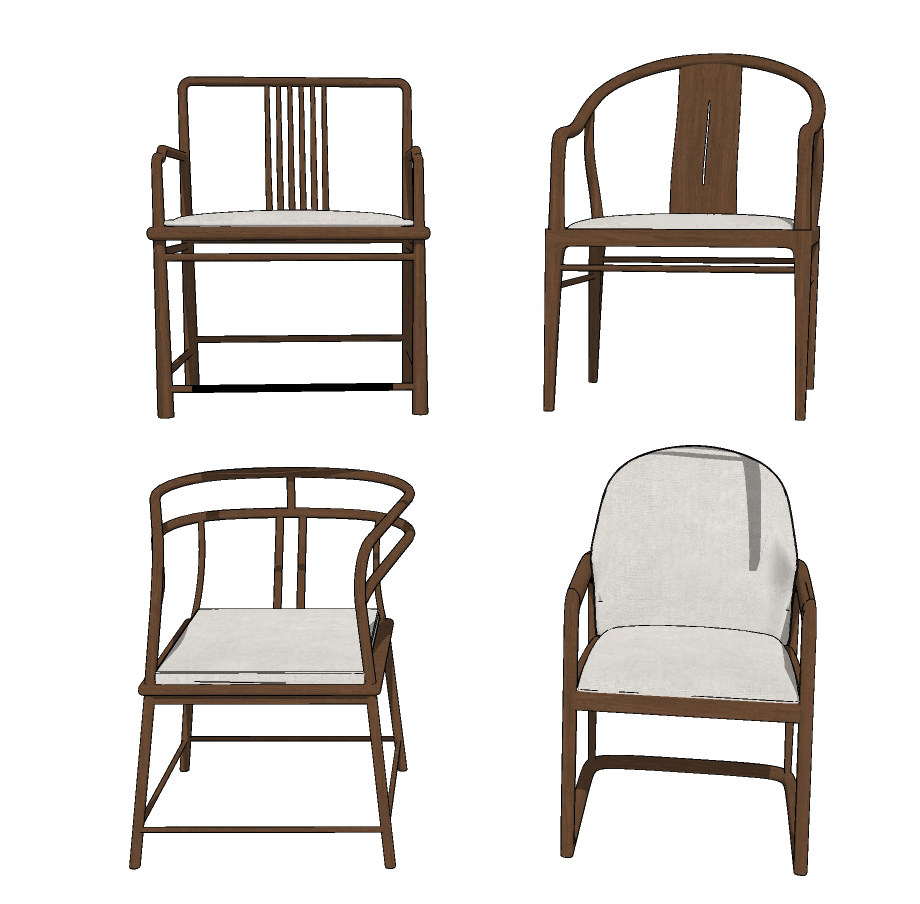 新中式实木圈椅su草图模型下载