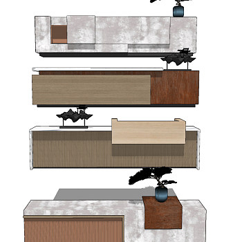 现代接待台su草图模型下载
