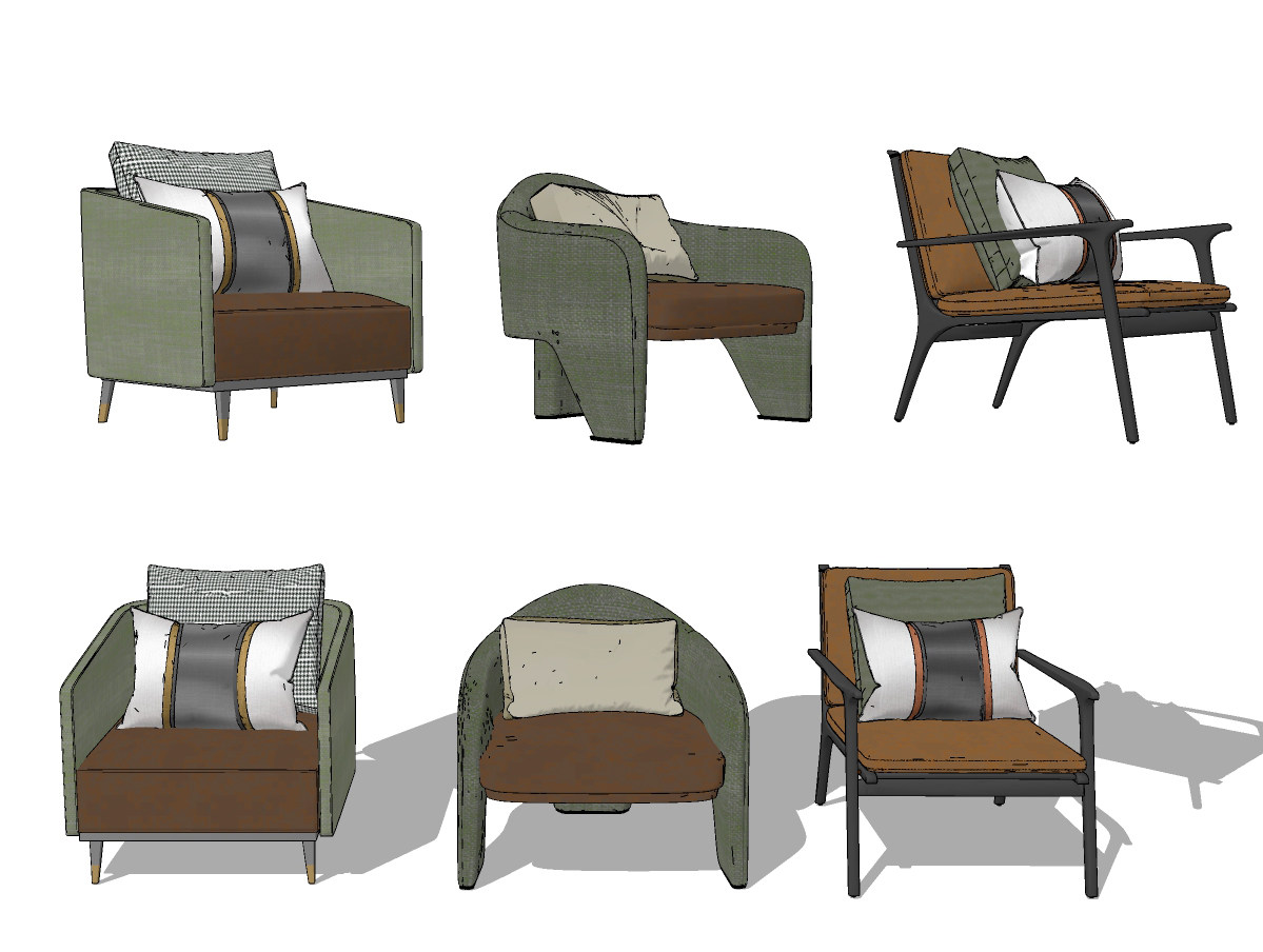 现代单人沙发椅组合su草图模型下载