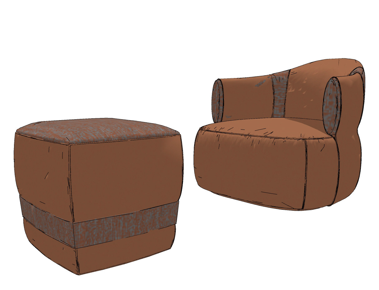 现代单人沙发脚凳组合su草图模型下载