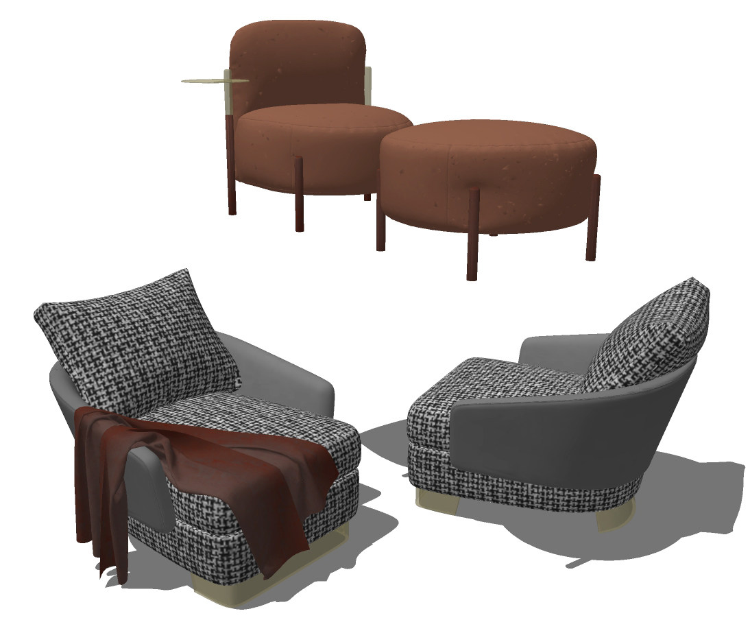 现代单人沙发组合su草图模型下载