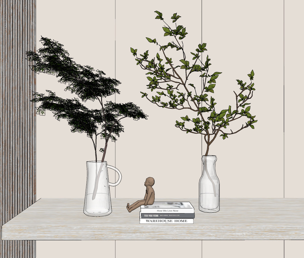 现代水生植物盆栽玻璃花瓶su草图模型下载