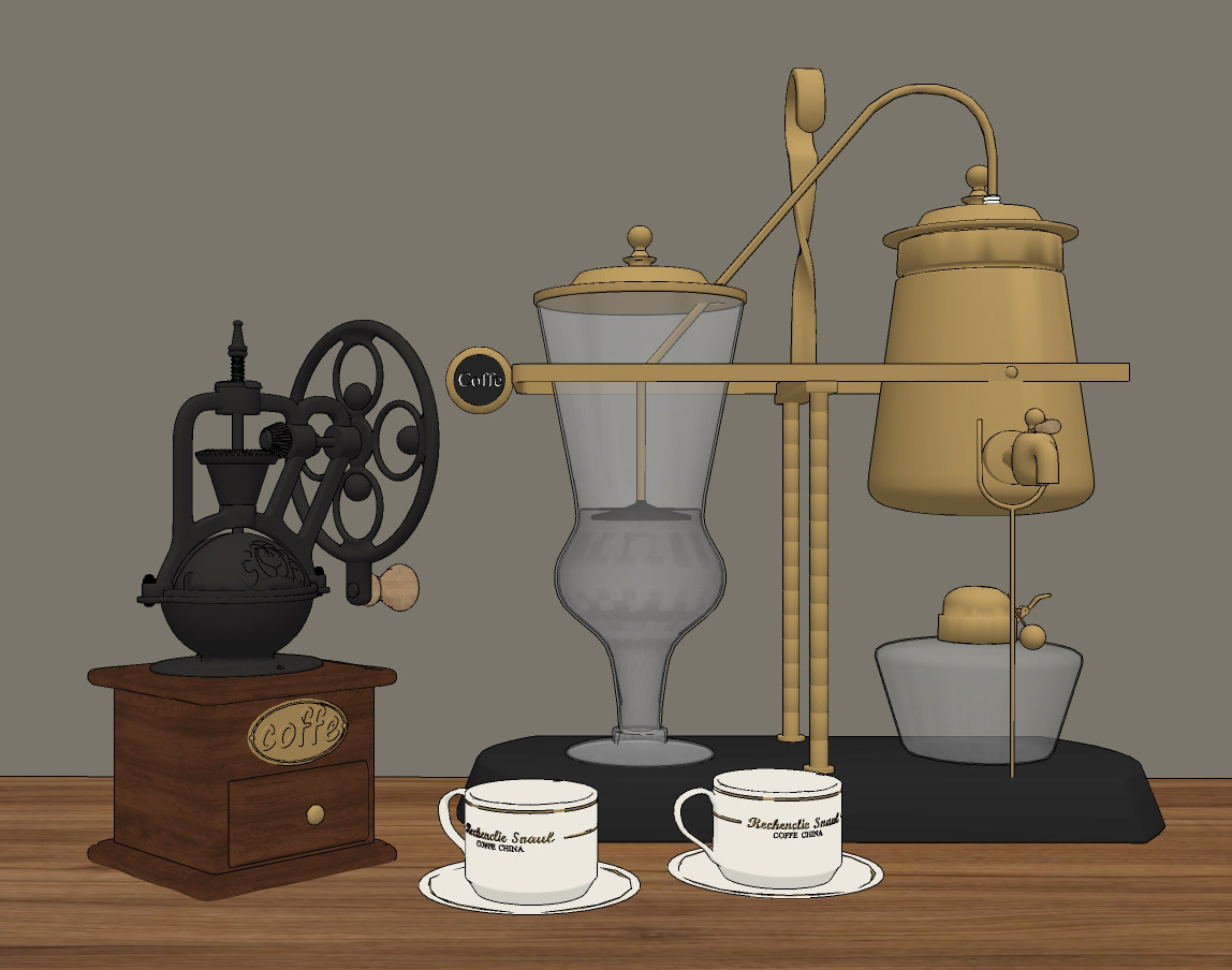 欧式咖啡壶，咖啡机组合su草图模型下载