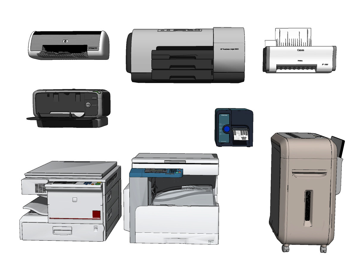 现代打印机复印机办公用品su草图模型下载