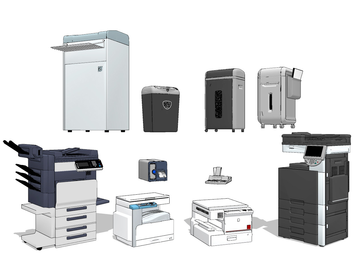 现代打印机办公设备组合su草图模型下载