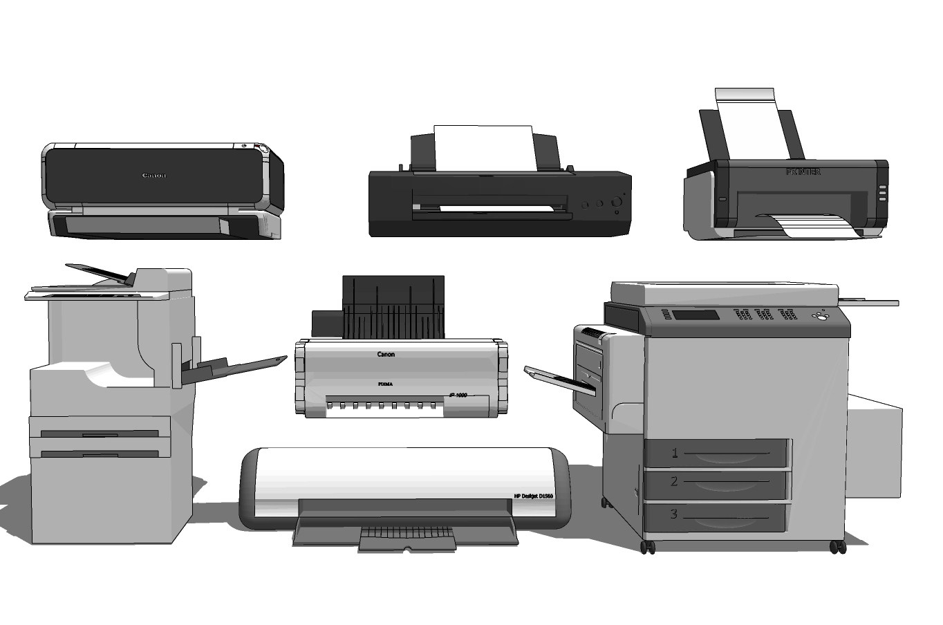 现代打印机复印机，办公用品su草图模型下载