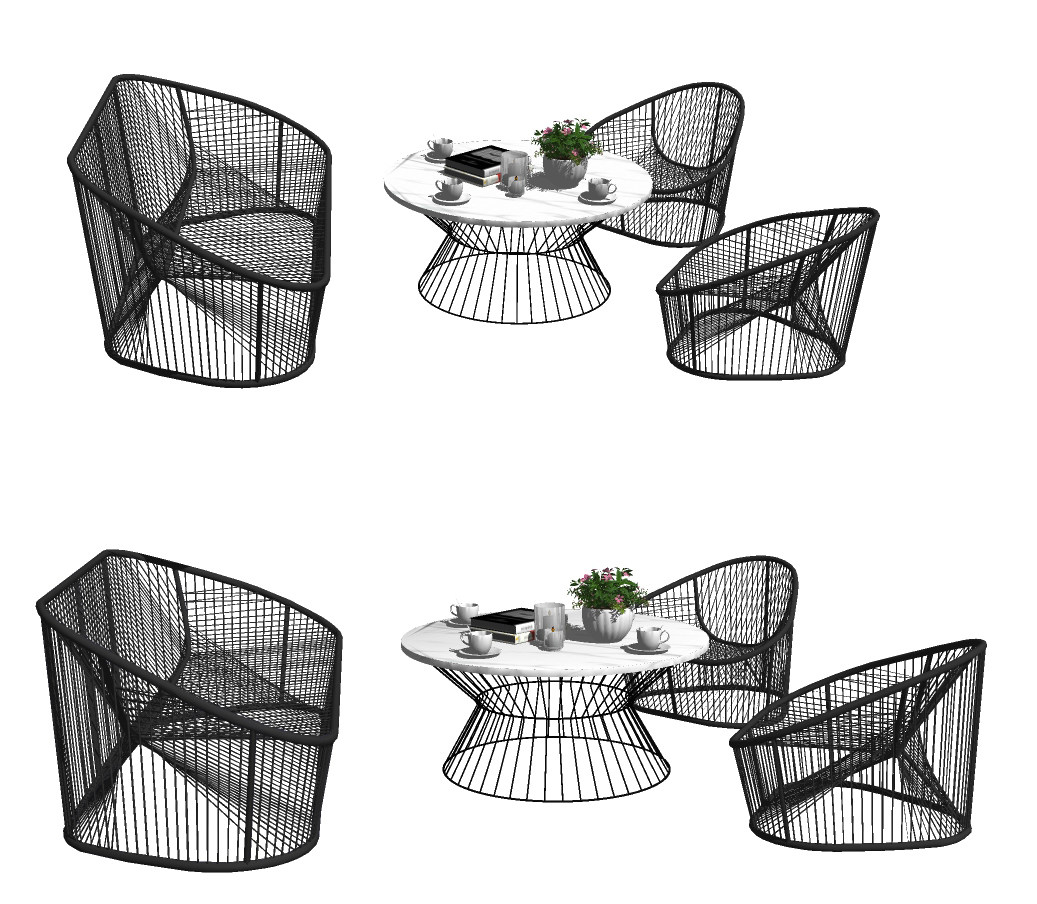 现代铁艺户外桌椅，su草图模型下载