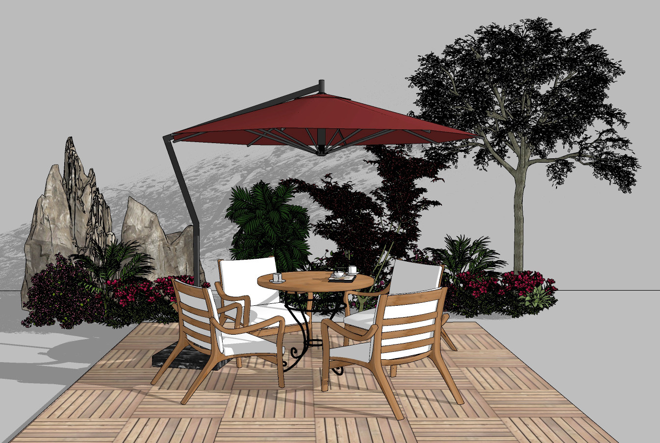 现代户外景观休闲桌椅组合 su草图模型下载