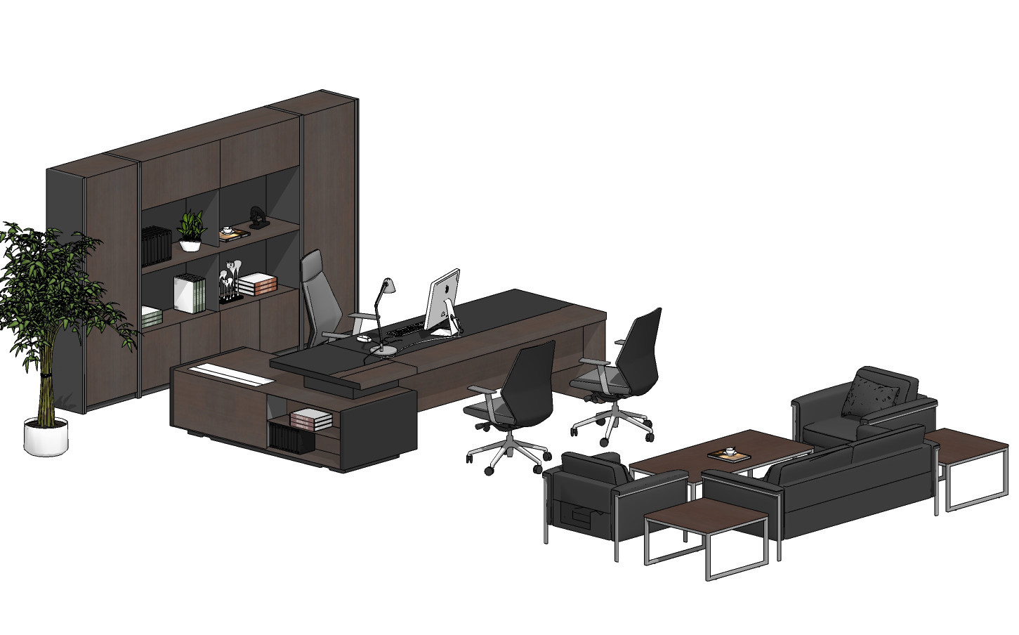 现代老板台，办公桌椅组合su草图模型下载