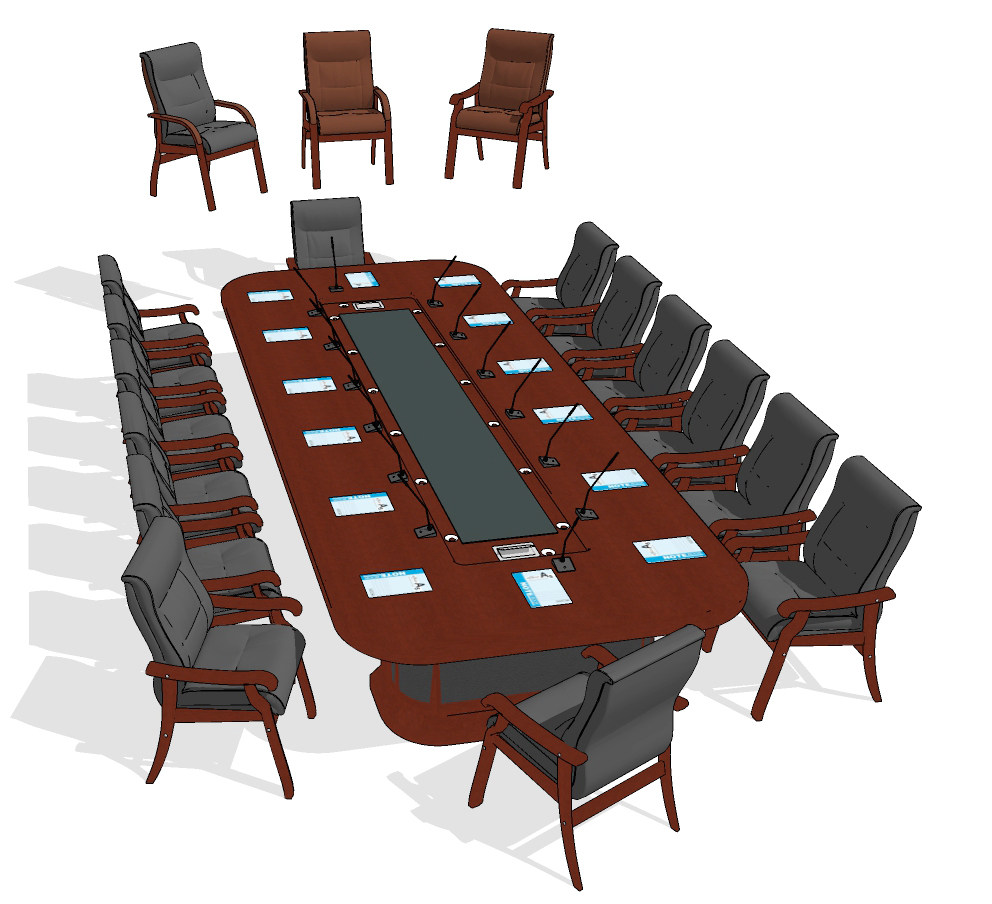 新中式会议桌椅su草图模型下载