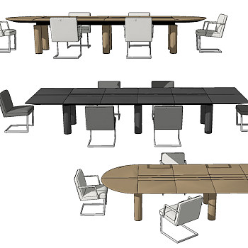 现代简约会议桌椅su草图模型下载