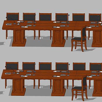 新中式会议桌椅su草图模型下载