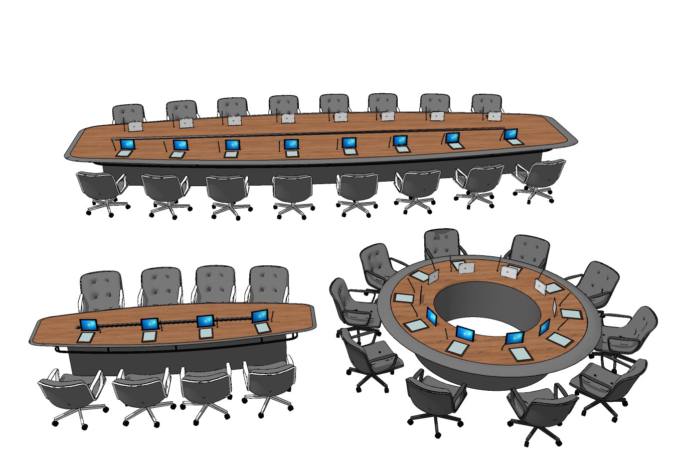 现代圆形视频会议桌椅su草图模型下载