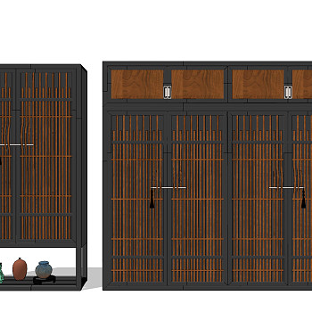 中式实木竹条衣柜su草图模型下载