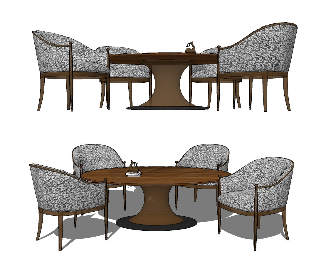 新古典圆形餐桌椅su草图模型下载