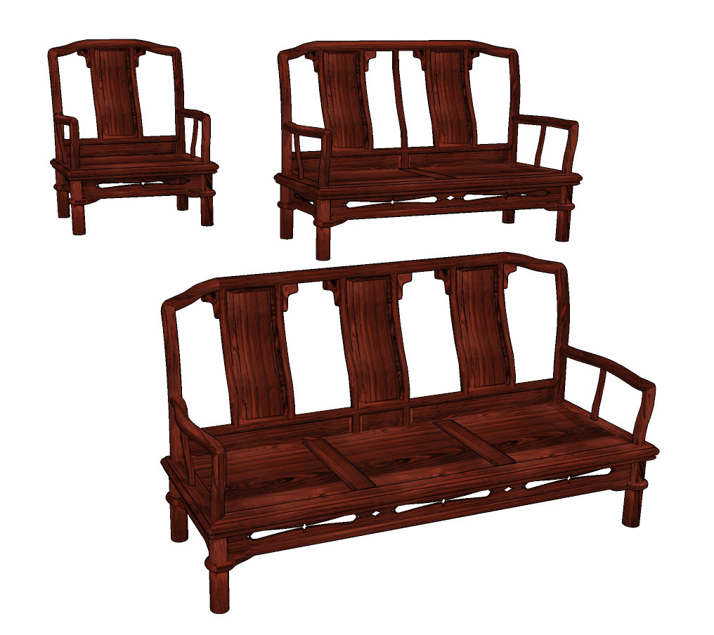 中式古典红木家具，沙发椅子su草图模型下载