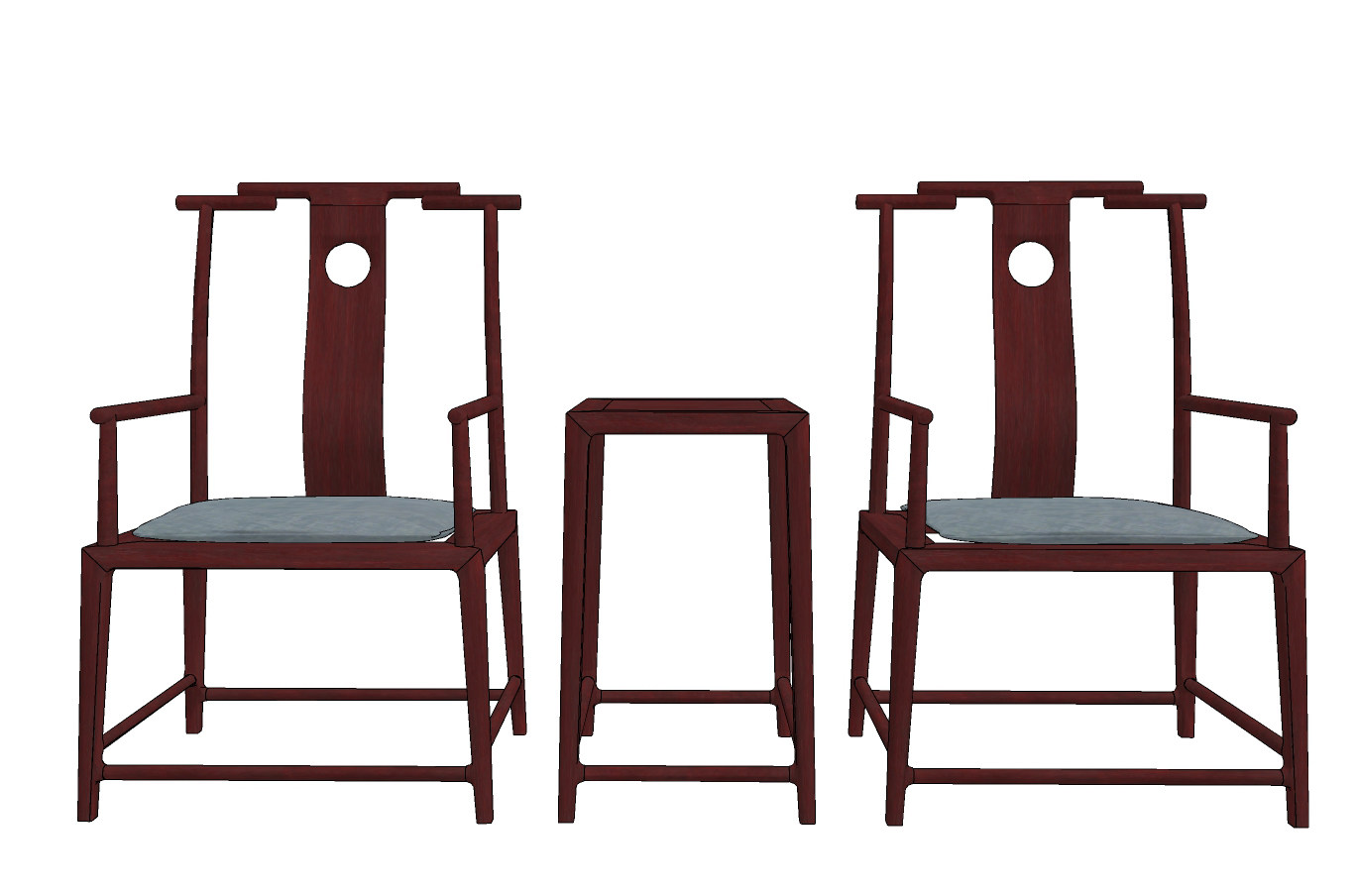 新中式实木椅子边几su草图模型下载
