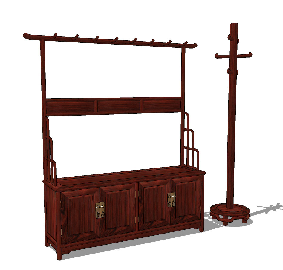 中式古典实木红木家具，衣架su草图模型下载