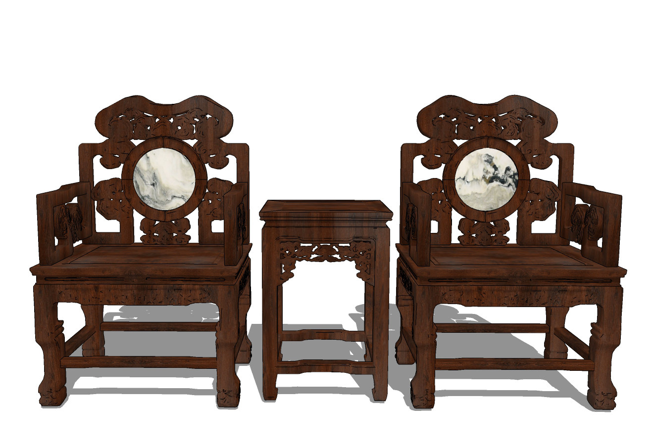 中式古典红木实木家具，太师椅su草图模型下载