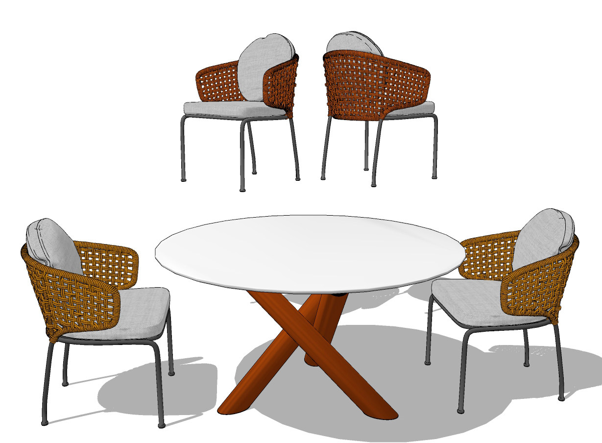 现代户外藤编餐桌椅su草图模型下载
