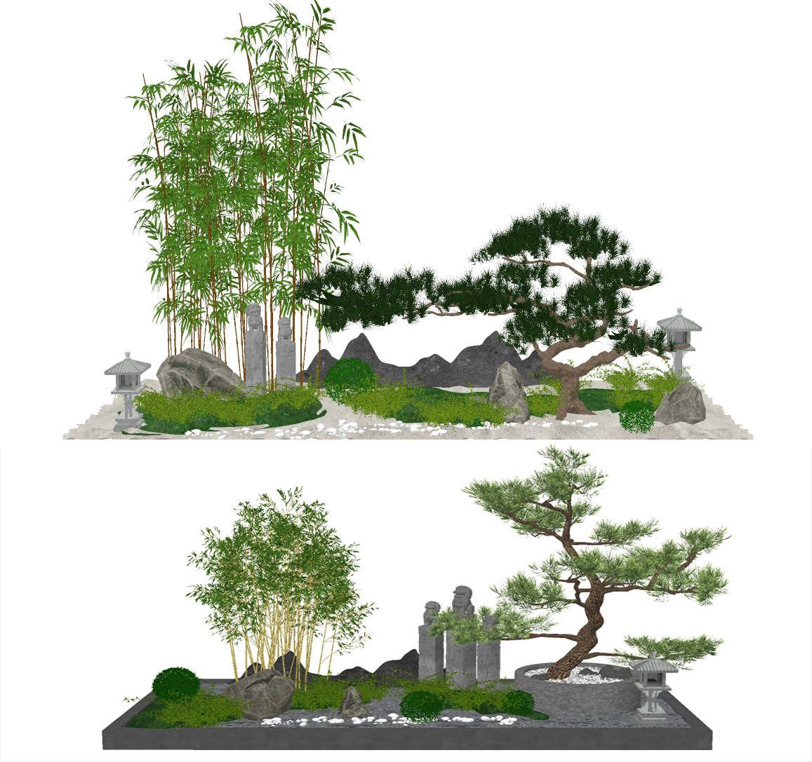 新中式庭院景观小品,su草图模型下载