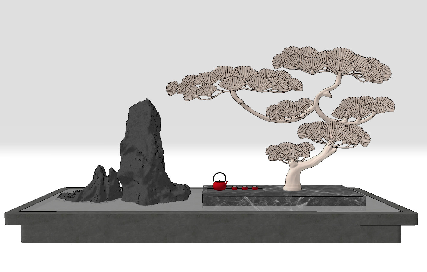 新中式景观小品，水景su草图模型下载