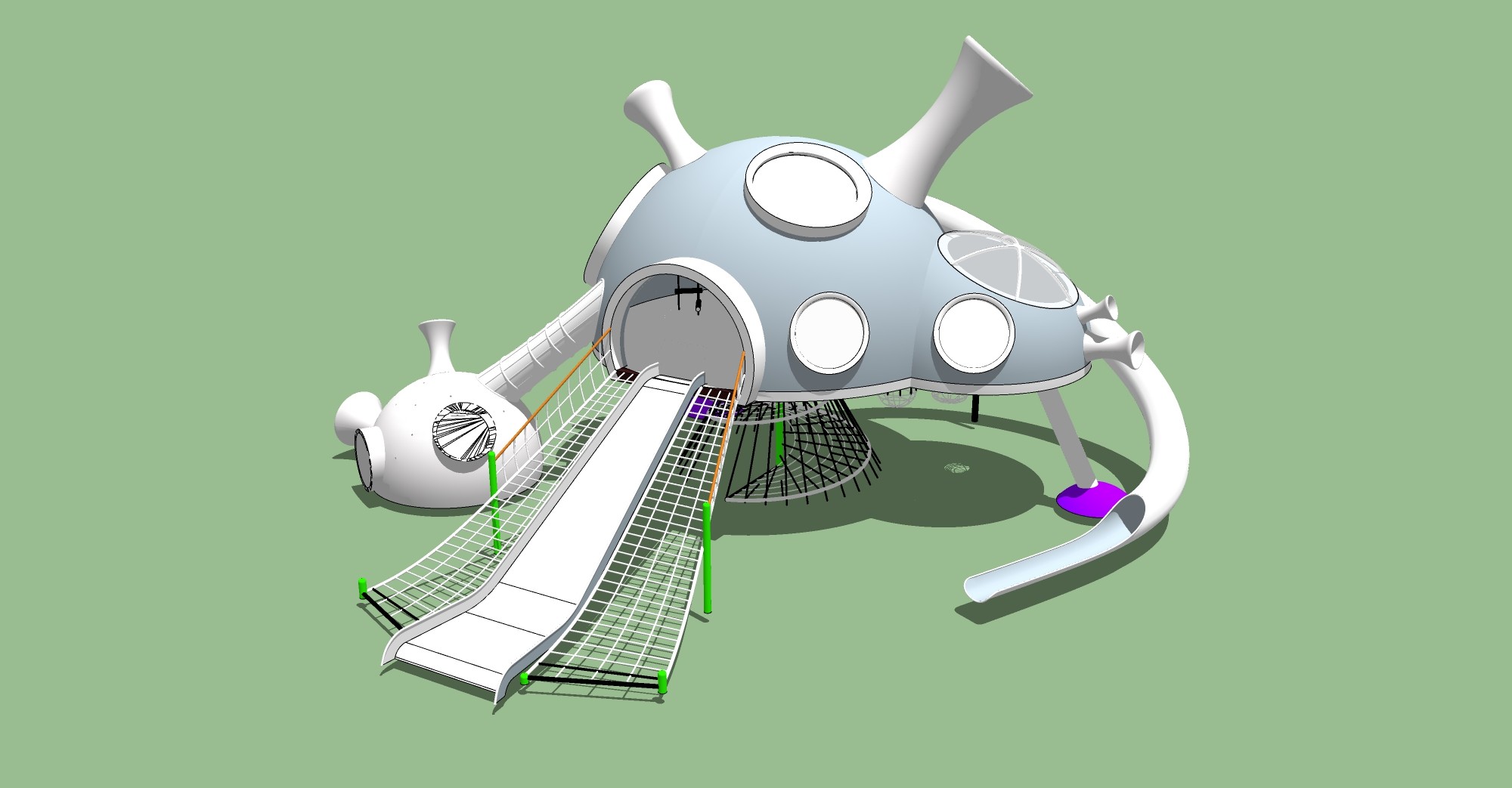 现代科幻滑梯游乐设备su草图模型下载