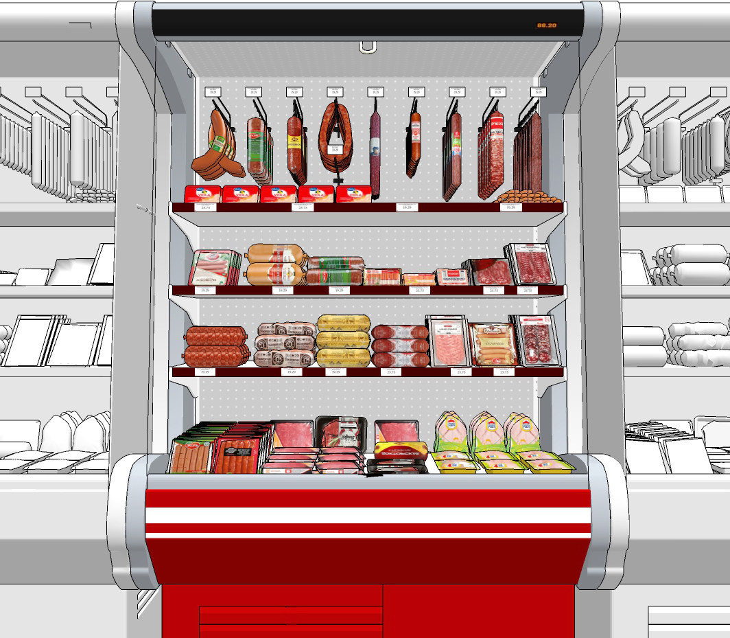 现代超市熟食食物冰柜su草图模型下载