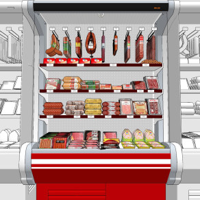 现代超市熟食食物冰柜su草图模型下载