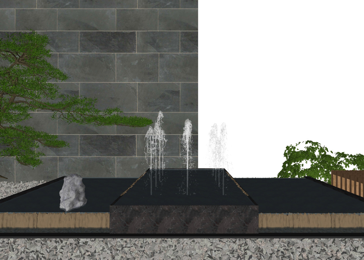 新中式水景小品，喷泉su草图模型下载