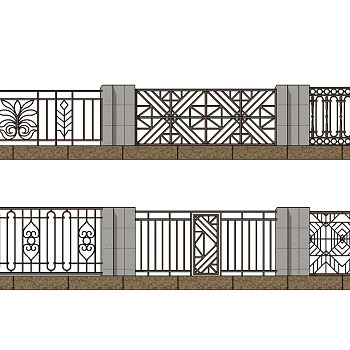 现代铁艺围墙院墙su草图模型下载