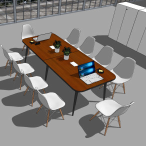 现代实木会议桌椅su草图模型下载