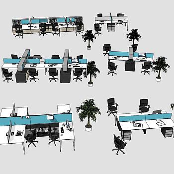 现代员工工位su草图模型下载