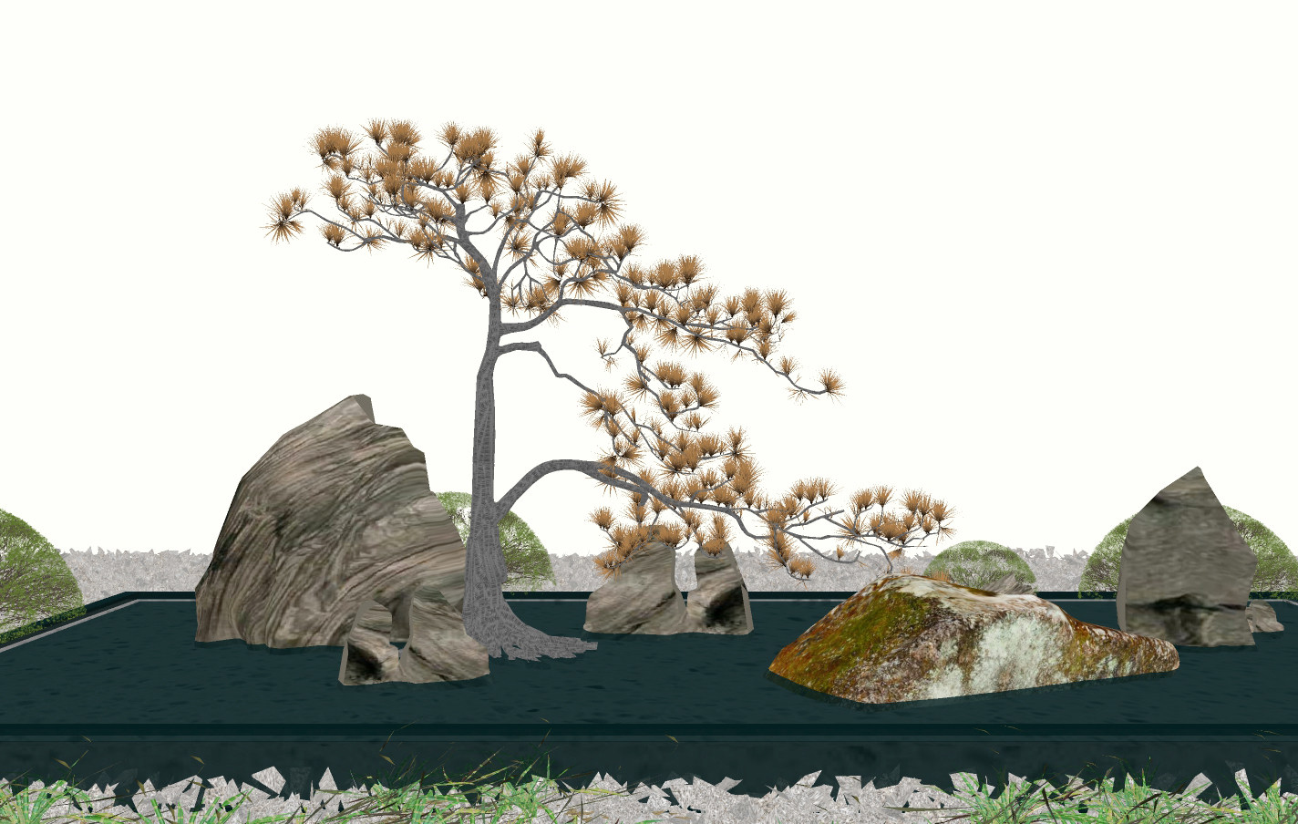中式景观小品水景su草图模型下载