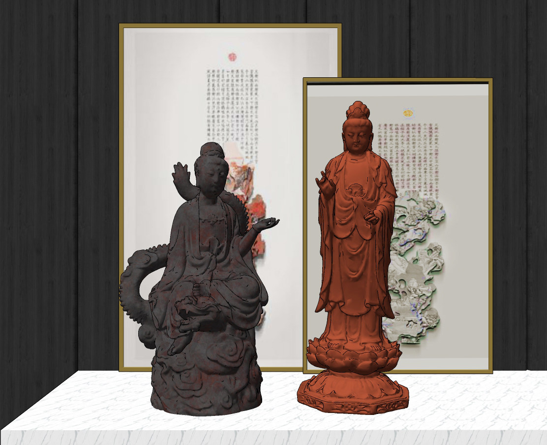 新中式佛相雕塑su草图模型下载