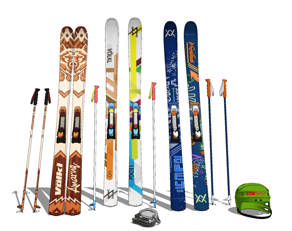 现代滑雪板滑雪杖su草图模型下载