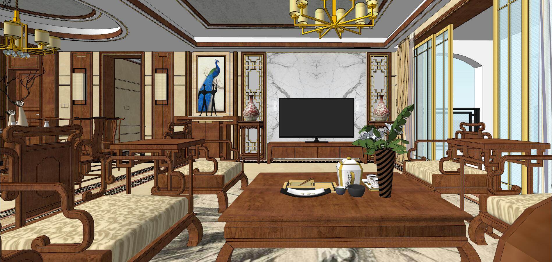 中式古典风格家装样板间客厅 红木家具
