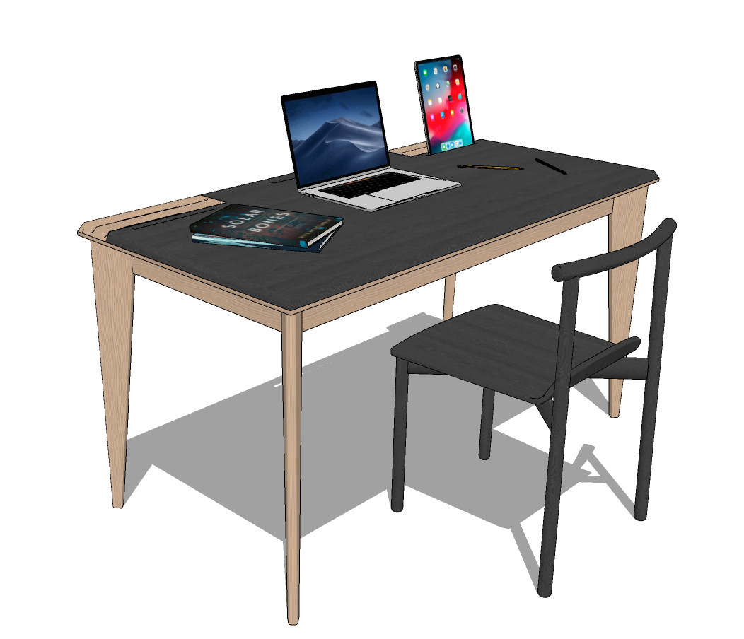 现代简易书桌椅su草图模型下载
