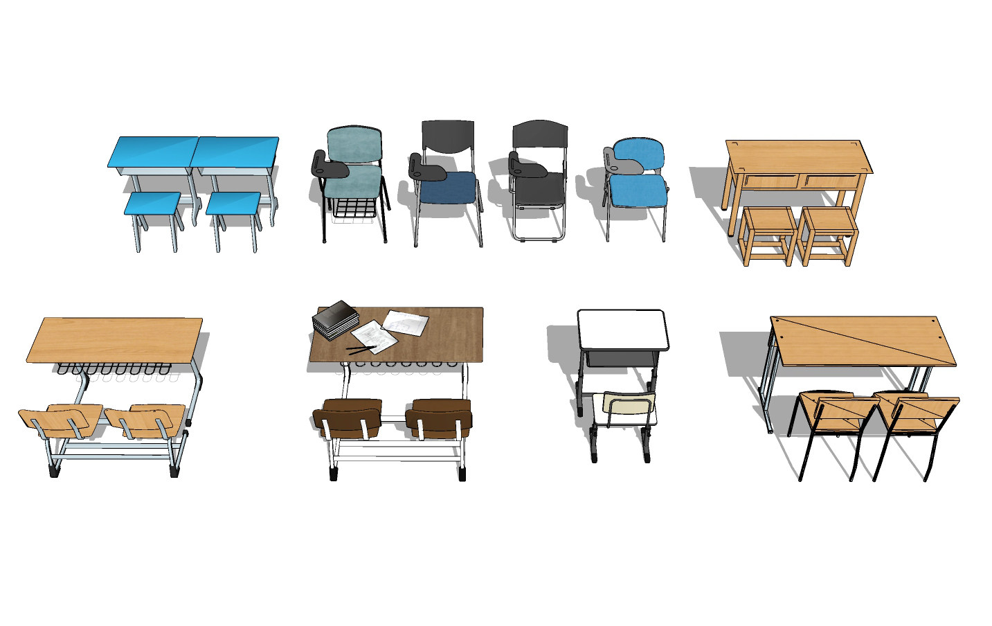 现代学生课桌椅su草图模型下载