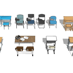 现代学生课桌椅su草图模型下载
