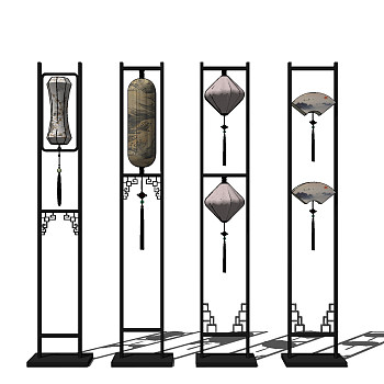 新中式落地灯su草图模型下载