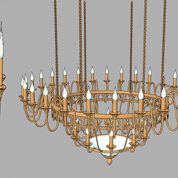 欧式铁艺金属烛台吊灯su草图模型下载