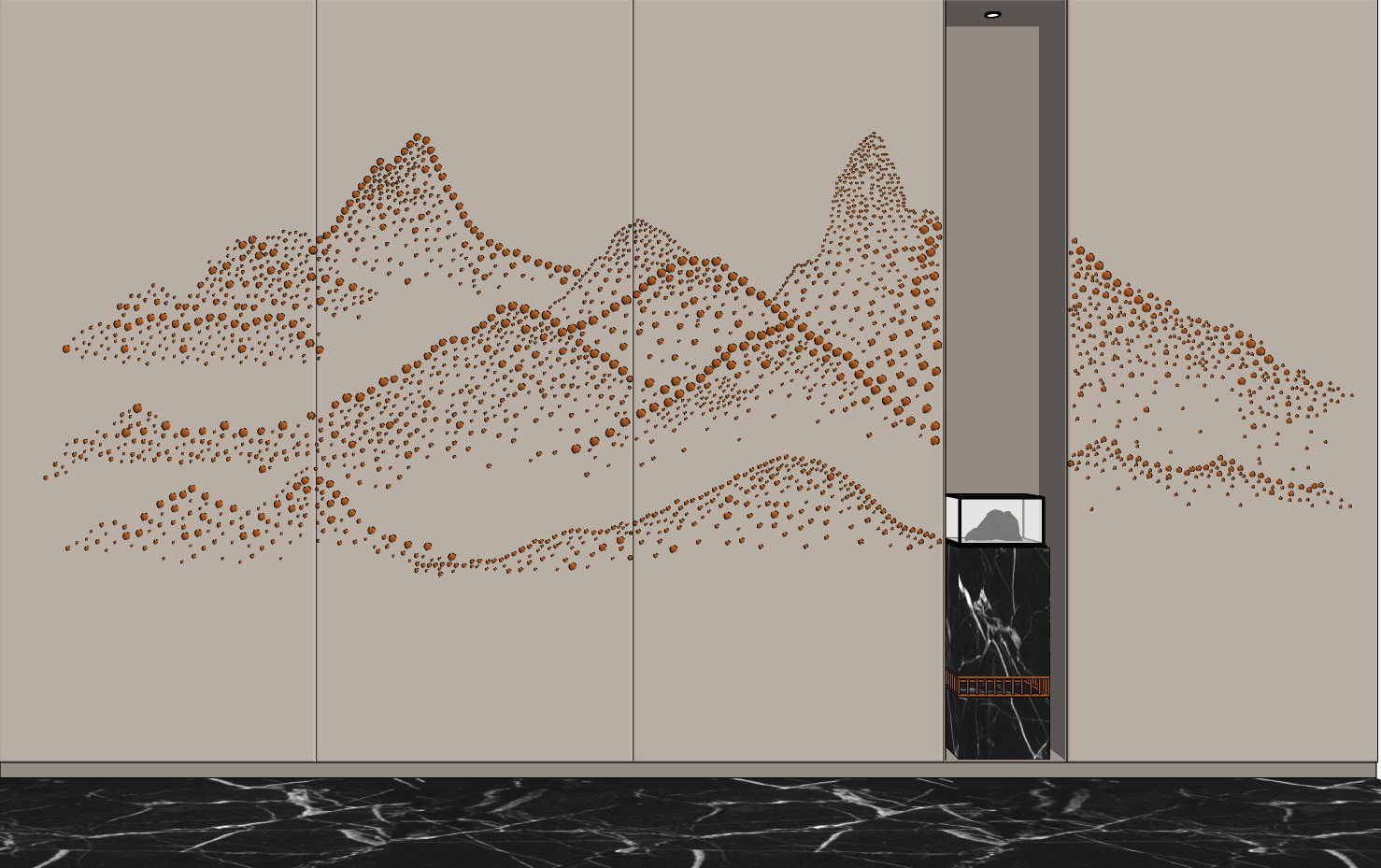 新中式山脉造型背景墙su草图模型下载