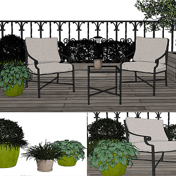 现代户外休闲椅su草图模型下载