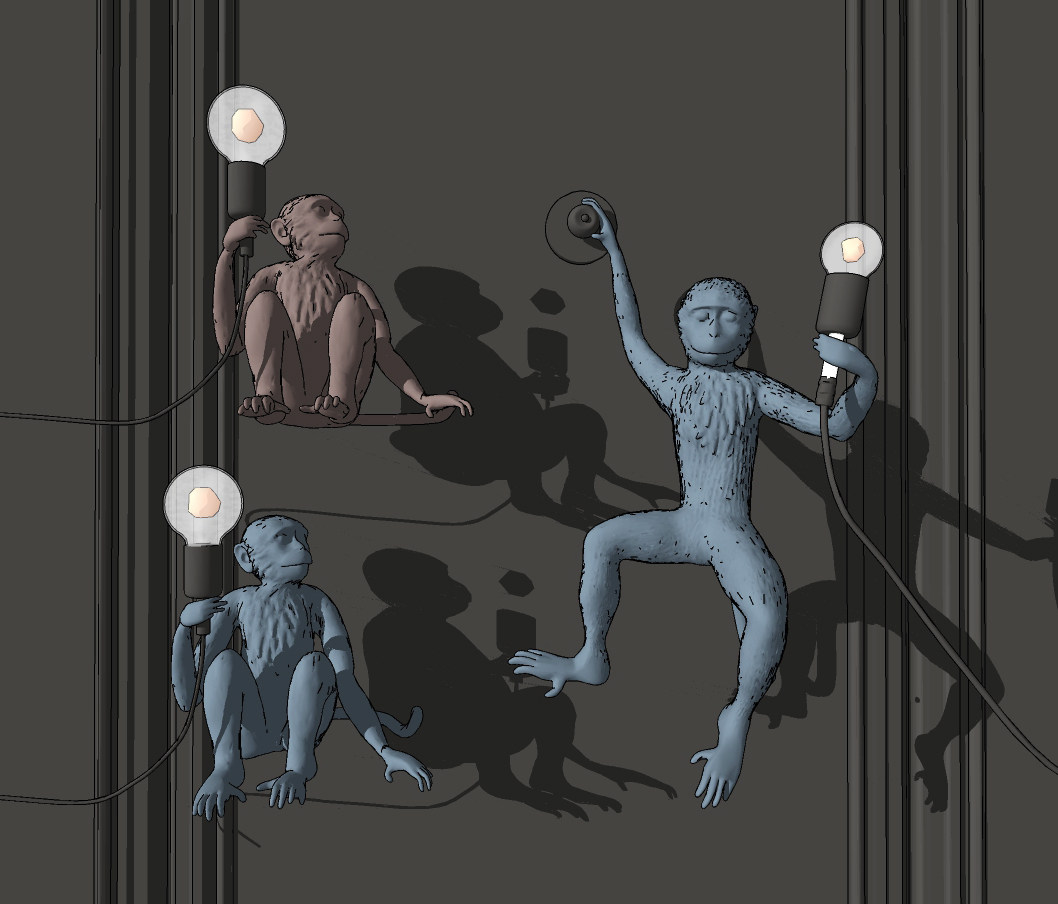 北欧猴子雕塑装饰壁灯su草图模型下载