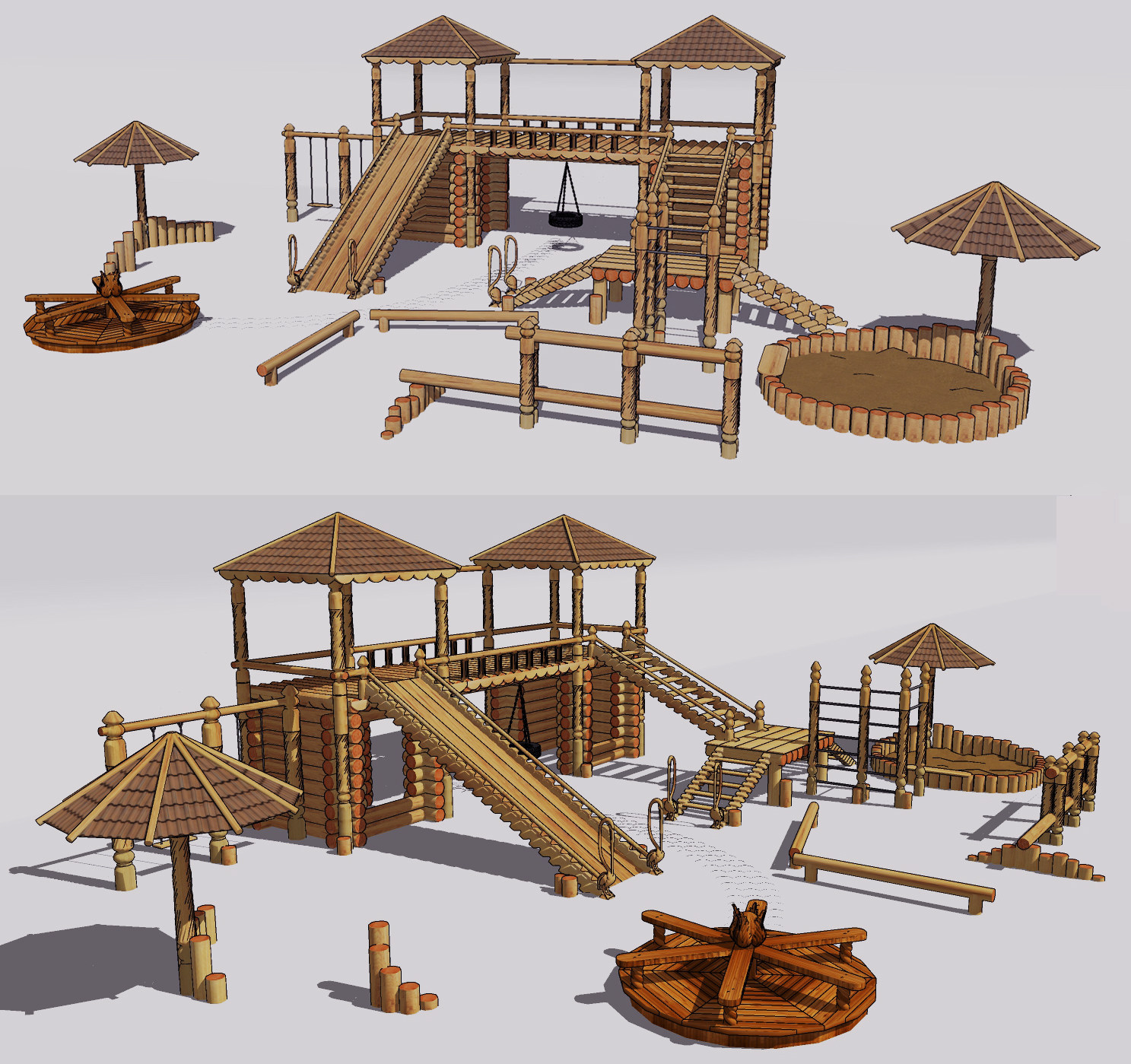 现代木质儿童滑梯娱乐器材设施su草图模型下载