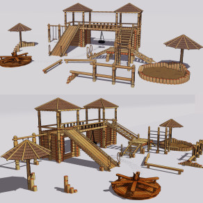 现代木质儿童滑梯娱乐器材设施su草图模型下载